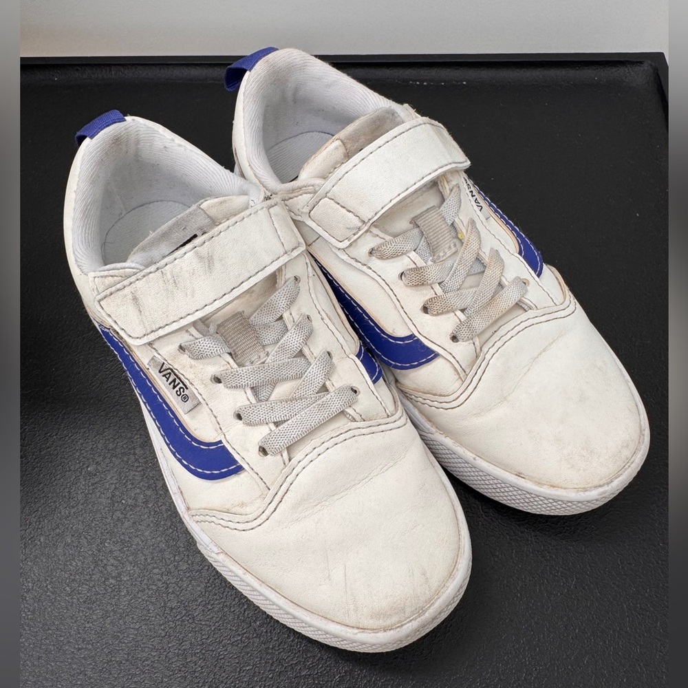Little Boys Ultra Range 66 Vans White and Blue Sneakers Size 12.5